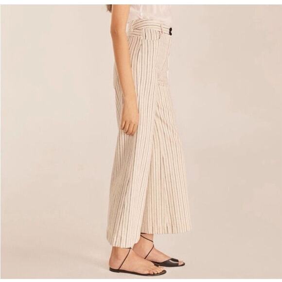 Rebecca Taylor Striped Jeans US 2 Cream Wide Leg Twill Pants Boho Preppy Coastal - Picture 5 of 16
